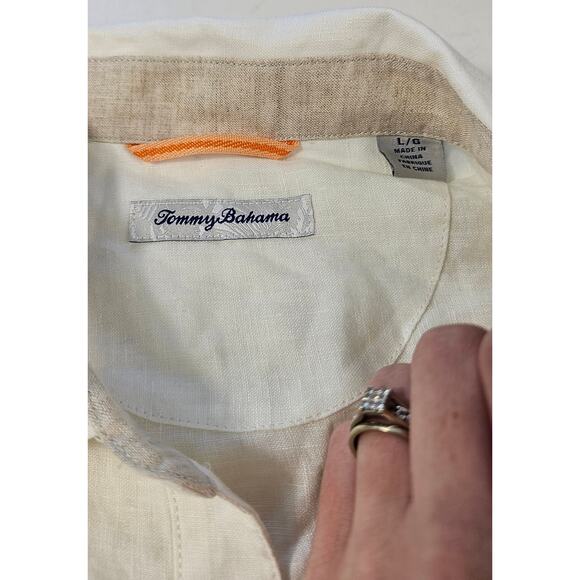 Tommy Bahama Cape Coral Stripe long sleeve 100% linen L vacation button up EUC - Picture 6 of 8